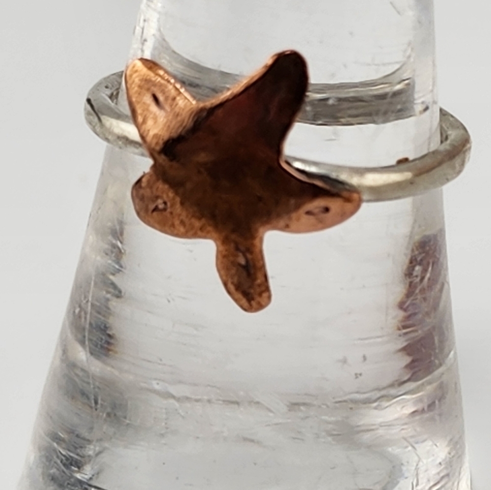 STARFISH COPPER METAL & STERLING SILVER RING BAND SIZE 8